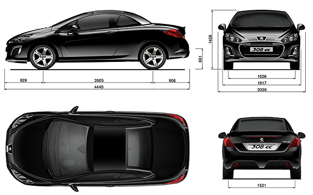 Пежо 308 СС / Peugeot 308 CC - Габаритные размеры и технические характеристики