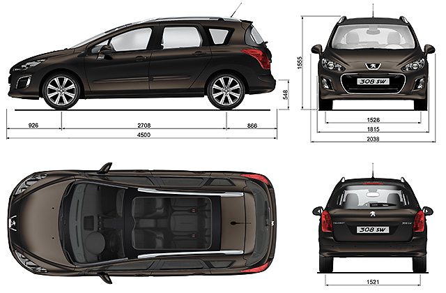 Пежо 308 / Peugeot 308 - Габаритные размеры и технические характеристики